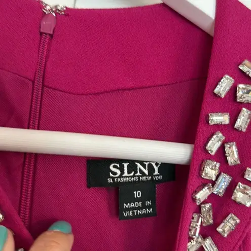 Slny NWT pink crepe embellished neckline draped maxi dress 10