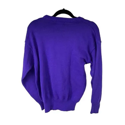 Vintage Purple Black 3D Rose Appliqué Bead Stem Sweater Sz Small