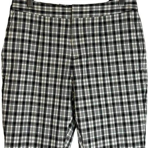 Elie Tahari Plaid Straight-Leg Crop Trousers Black White Plaid Size 6