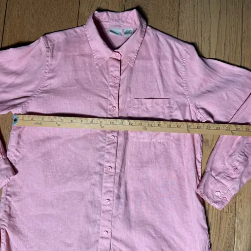 L.L.Bean  Long Sleeve Linen Button Up Shirt SZ M Muted Coral Pink Beach Classic