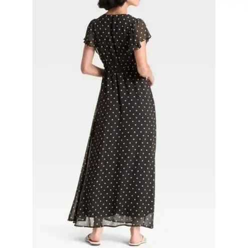 A New Day  NWT polka dot chiffon ruffle sleeve maxi dress small