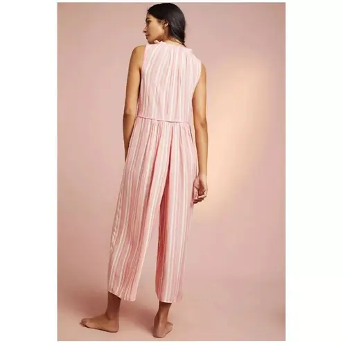 Anthropologie  Visayas pink striped sleeveless XS ruffled jumpsuit
