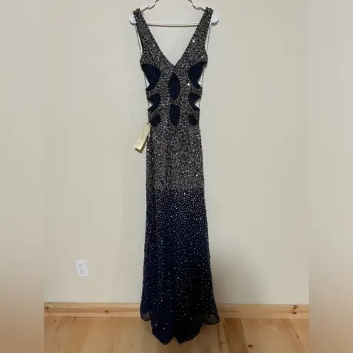 Jasz Couture 6215 navy blue ombre fully beaded cutout prom dress NEW 2
