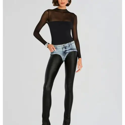 SER.O.YA Brandi Bodysuit in Black Large New Womens Long Sleeve Mesh Top