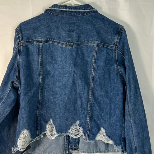 Liverpool Women’s Shredded Hem Blue Denim Jacket Size Large
