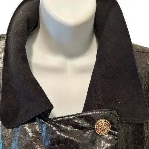 Pierette B. Faux Croc Lined Slicker Trench Coat Sz 40/10 Midi Length Black Swiss