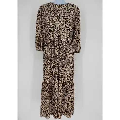 Pull & Bear Leopard Print Tiered Maxi Dress Women’s Size Small Black
