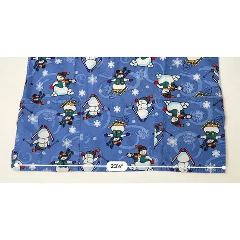 JIJ Scrubs Blue Snowman Snowflake Scrub Medical Top LARGE Wintertime Snow