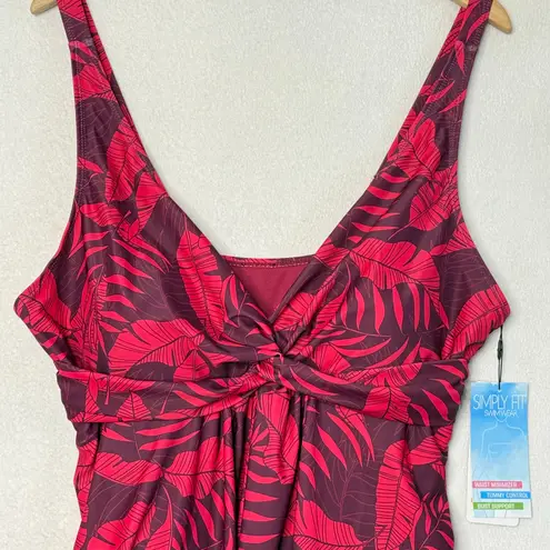 Slim Fit One Piece Tropical Swimwear Size 1X Red