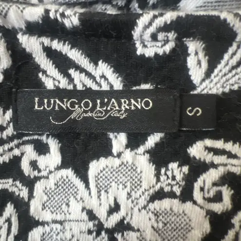 Lungo L'Arno Cardigan Womens Small Black White Floral Applique Flower Bohemian