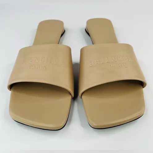 Balenciaga Duty Free Nude Sheepskin Leather Logo Flat Sandals Size EU 40 - US 10