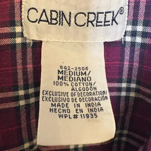 Cabin creek Vintage Purple Plaid Floral Cottagecore Short Sleeve Shirt M