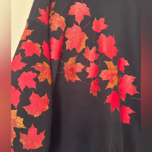 VTG AU Sportswear Black Turtleneck Sweatshirt L Retro Fall Autumn Leaves Print Size L