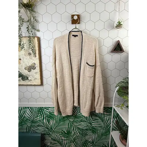 J.Crew  Cream Cardigan Beach Sweater with Navy  Contrasting Trim - Size - Large