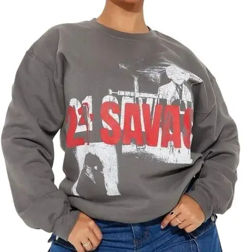 21 SAVAGE Washed Crewneck Sweatshirt in Charcoal, Size S, New without Tag Gray