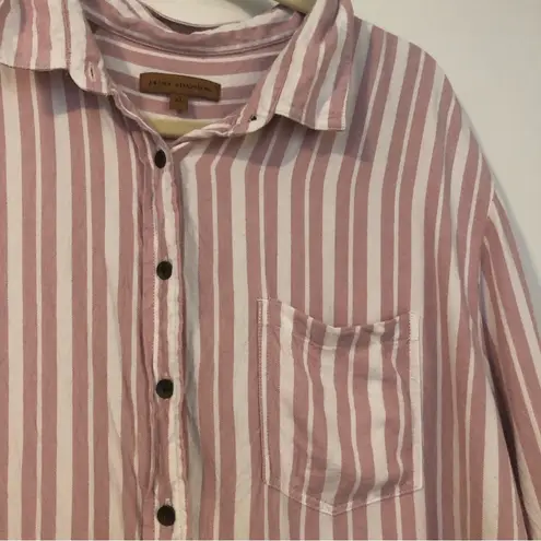 Jachs Girlfriend women’s large button up shirt pink white striped long sleeve