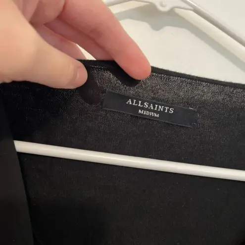 ALL SAINTS Taybar Sheer Cowl Knit Top Black Mixed Media 3/4 Sleeve M