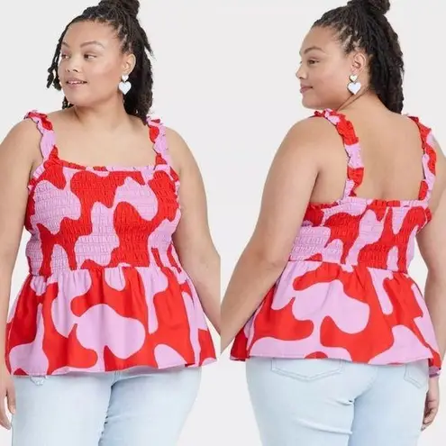 Ava & Viv - Coral Orange Womens Smocked Peplum Tank Top