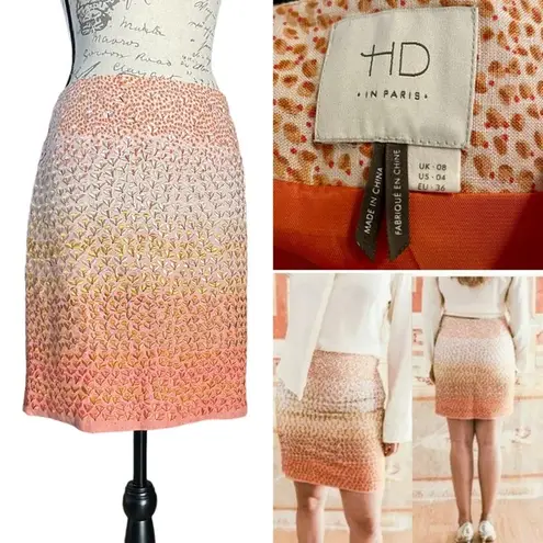 HD in Paris Anthropologie Ombré Embroidered Floral Linen Skirt - Size 4