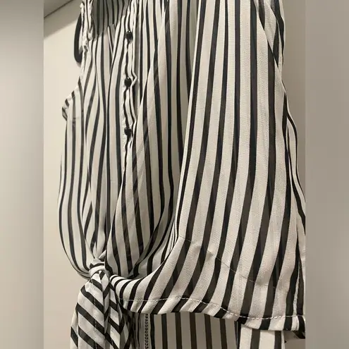 Foreign Exchange FE Sheer White & Black Vertical Stripe Crop Tank Top Blouse - M