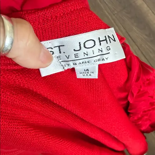 St. John Vibrant evening by Marie gray Red Knit cardigan sweater size 14