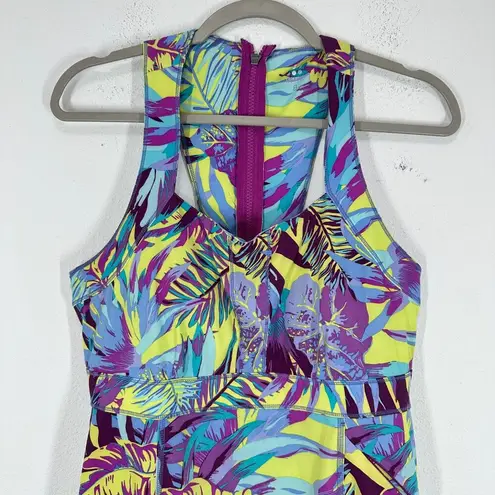 Title Nine Arabella Nimblene Halter Dress Purple Palm Trees Back Zip SUP Size 8