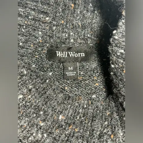 Well Worn Nep Yarn Sweater Women’s Size M Cozy Mock Neck Dark Gray Speckled