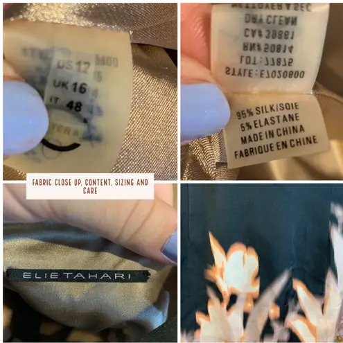 Elie Tahari BLACK & TAN SILK ABSTRACT PRINT SHEATH DRESS (12)