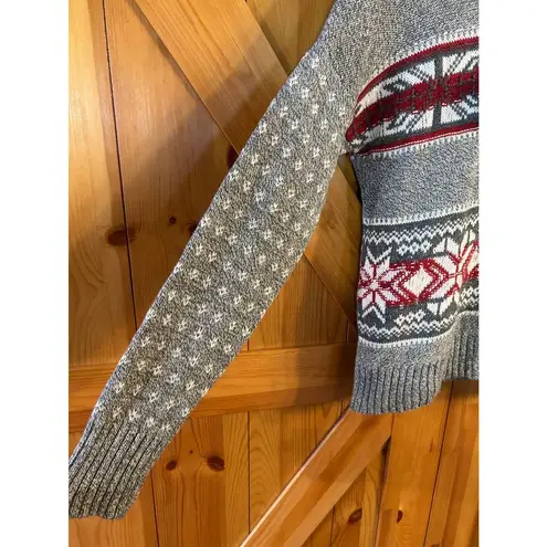 Yes Lola Hooded Cropped Knit Sweater Gray Lined Hood Pom Poms Size Large (5365)