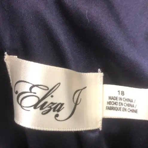 Eliza J Beaded Halter Tiered Chiffon Gown 18 Navy