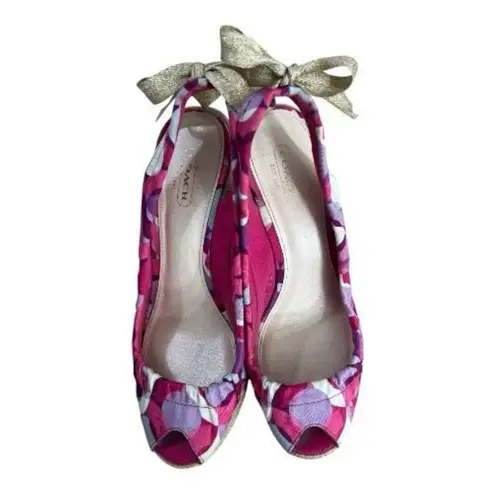 Coach  Maritza Pink Purple Printed Slingback Platform Wedge Size 8B Open Toe - Image 7