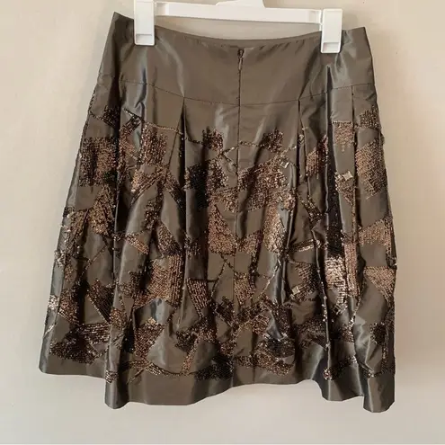 Per Se 100% Silk Brown Sequin Aline Skirt Embellished Metallic