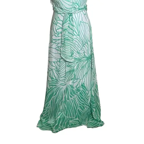 R & K Green White Floral Maxi Dress Size 4 Tropical Flowy Vacation Easter Party