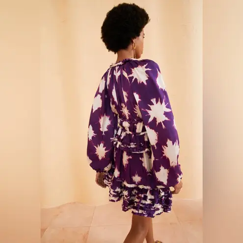 Ulla Johnson Emery Dress Cassis Blur Silk Ruffles Purple Cream Tie Dye Size 4