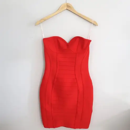 Meshki  red bodycon strapless bandage dress