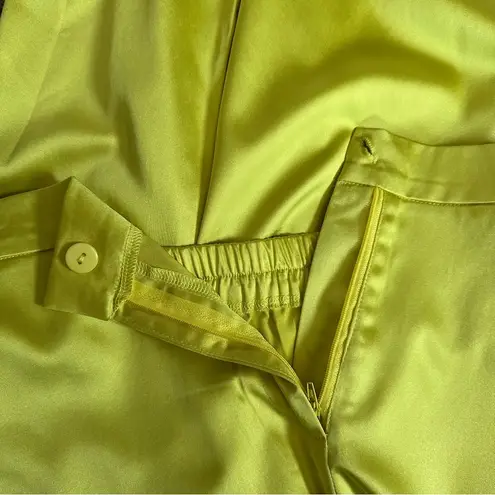 Micas Yellow Basic Satin High Waisted Straight Leg Trousers