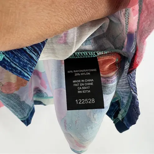 Claire Desjardins Colorful Abstract Sleeveless Button Front Tunic Lagenlook Blue