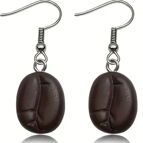 Coffee Bean Dangly Earrings Brown