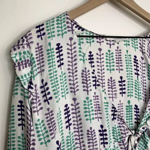 India Collection Emerson Fry Longsleeve Front Tie Ruffle Top Womens Small White