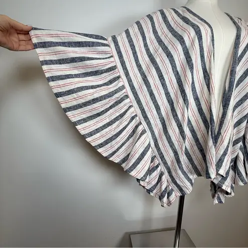 Laurie Felt Linen Blend Open Front Cardigan Flutter Sleeve Women’s Size M/L Blue