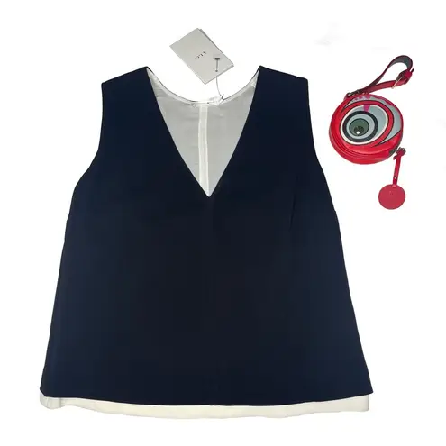 ALC Frank new A.L.C. ᪥ Cutaway Hem Contrast Silk V Neck Sleeveless Tank Top ᪥ Black White