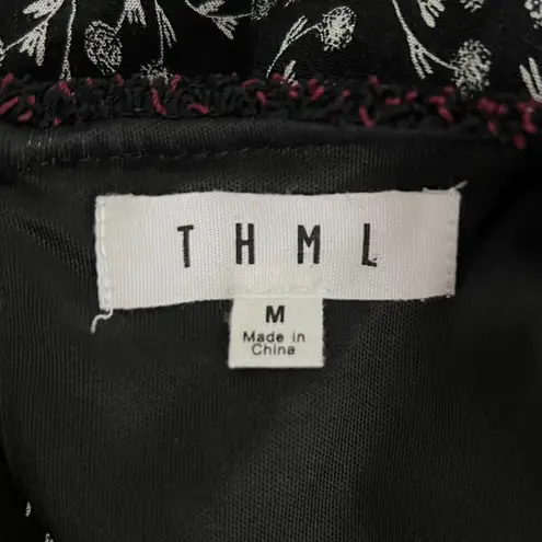THML Dress Womens Medium Black White Ditzy Floral Flower Boho Bohemian Peasant