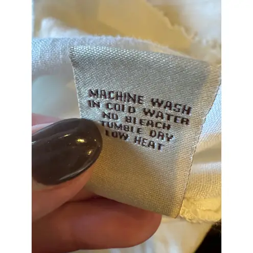 XCVI Shirt Women Medium White Linen Raw Hem Long Sleeve Button Down Top Preppy