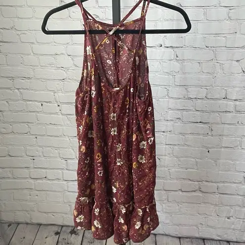 Wild Pearl Maroon Floral Strappy Back Dress Size Medium