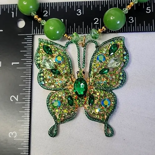 Handcrafted Green Double Strand Butterfly Necklace Bracelet Earrings Set
