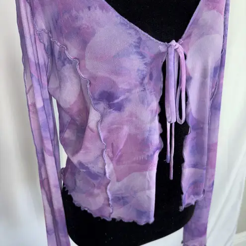Caution To The Wind Purple Mesh Blouse Tie Front Medium Cover Up Y2K 🩷 Size L