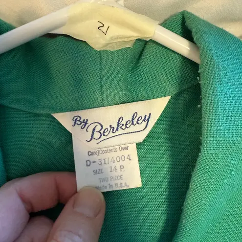 Vintage By Berkeley Cropped Teal Blazer – Short Sleeve Linen Look Jacket Green Size L