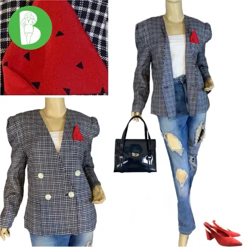 VINTAGE 1990'S KASPER ASL BLUE & WHITE BLAZER W/DETACHABLE DICKIE (12)