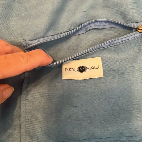 Nouveau Multicolor Woven Straw zip top Crossbody Bag extra long strap GUC Blue