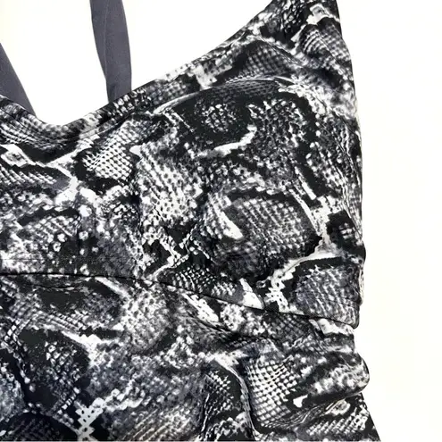 Kona Sol Strappy Back Tankini Top Grey Snake Print Neutral Black White NWOT S